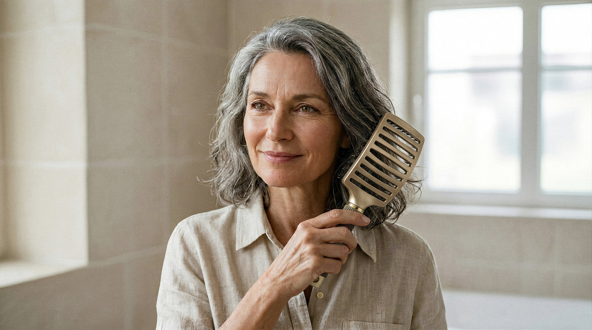 Isabelle démêle ses cheveux fins avec la brosse démêlante GMH Brush